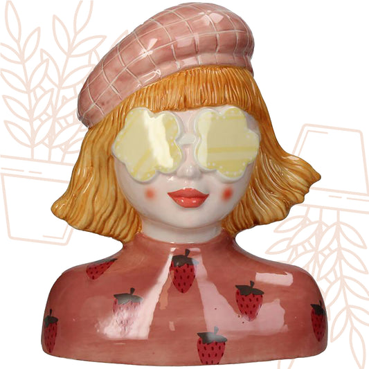 Vaas Meisje aardbei - Roze Aardewerk pot - 24 cm hoog