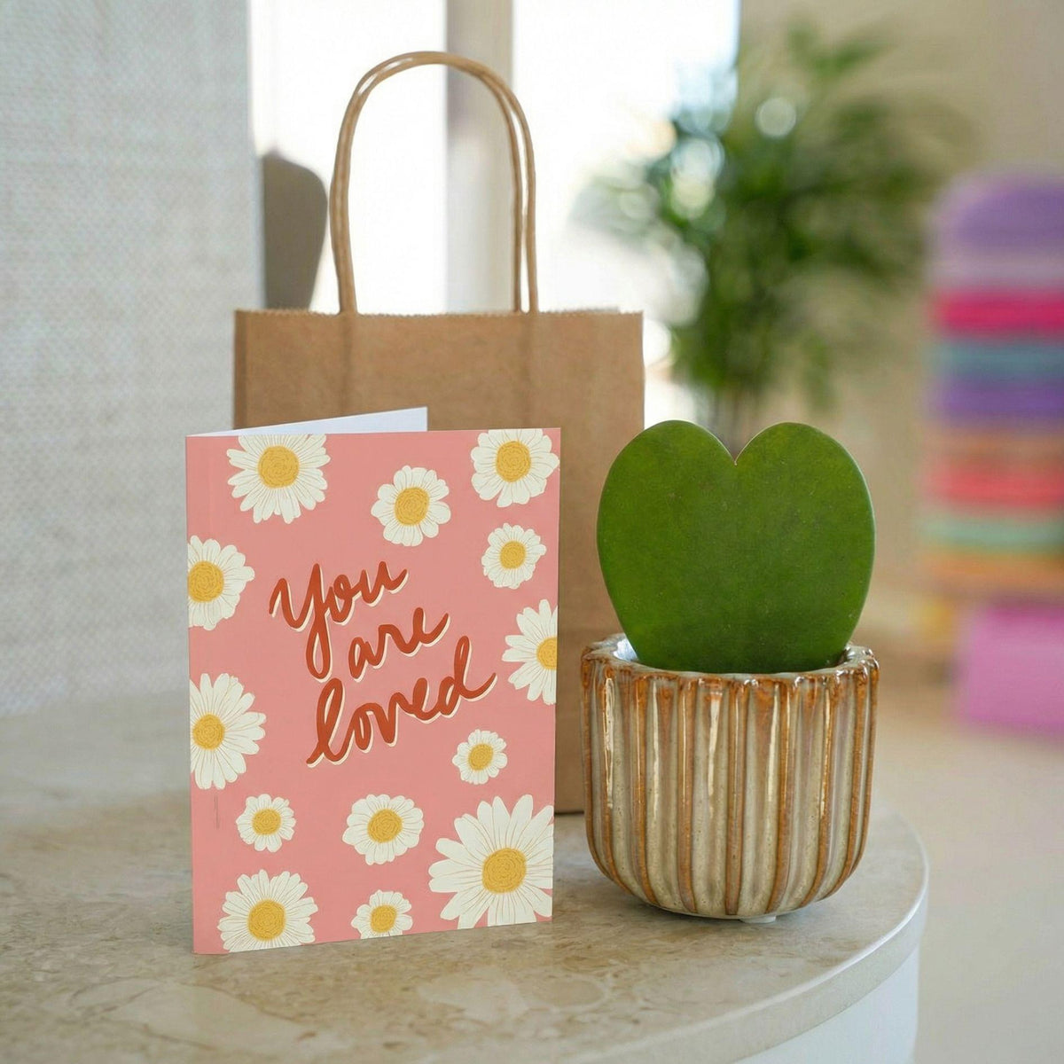 Cadeauset van hartjesplant, pot, wenskaart & geschenktasje - Forestbloom