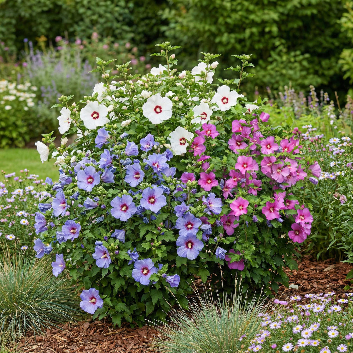 Heesters - Hibiscus syriacus Tricolour - 3 Planten - Weinig Onderhoud - Forestbloom