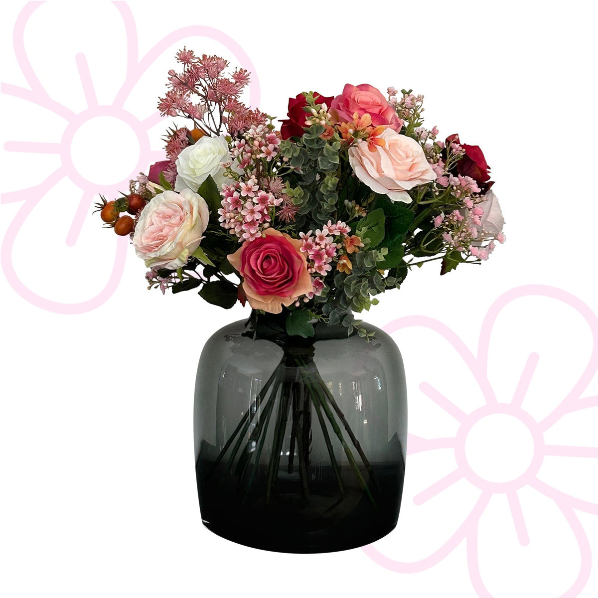 Kunstbloemen - Boeket M - Flame Roses - 45 cm - Forestbloom