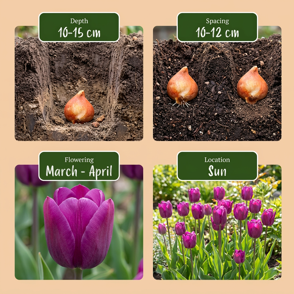 60x Tulipa Triumph Purple - Triomftulp - Paars - Voorjaarsbloeier - Bolmaat 11/12