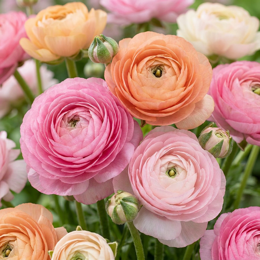 160x Ranunculus Pastel Mix - Pastelkleurige ranonkel - D - Zomerbloeier - Bolmaat 5/6