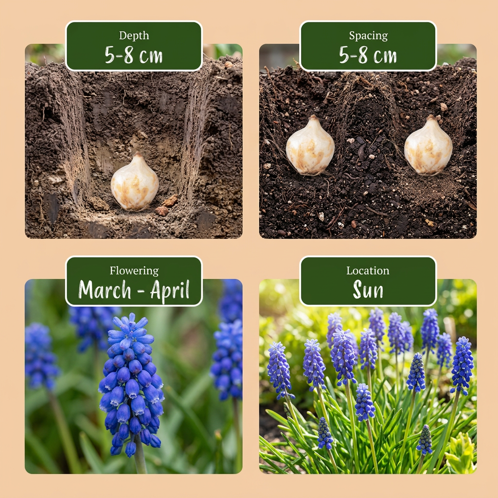 400x Muscari Armeniacum - Armeense druifhyacint - Blauw - Verwilderingsbol - Bolmaat 7/8