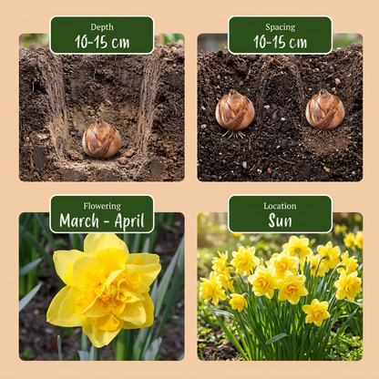 10x Narcissus Golden Ducat - Gevulde gele narcis - Geel - Voorjaarsbloeier - Bolmaat 12/14