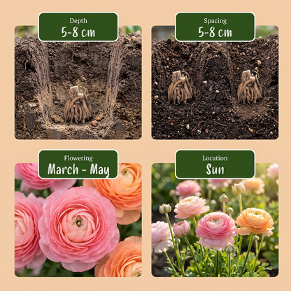 160x Ranunculus Pastel Mix - Pastelkleurige ranonkel - D - Zomerbloeier - Bolmaat 5/6