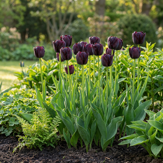 24x Tulipa Triumph Black - Triomftulp - Donker Paars - Voorjaarsbloeier - Bolmaat 11/12