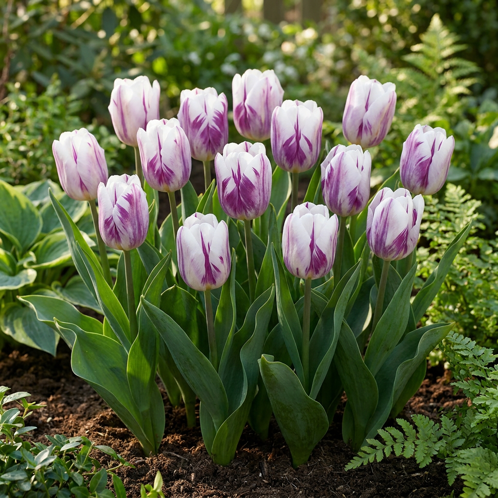 60x Tulipa Flaming Flag - Tulp Flaming Flag - Wit en Paars - Voorjaarsbloeier - Bolmaat 11/12