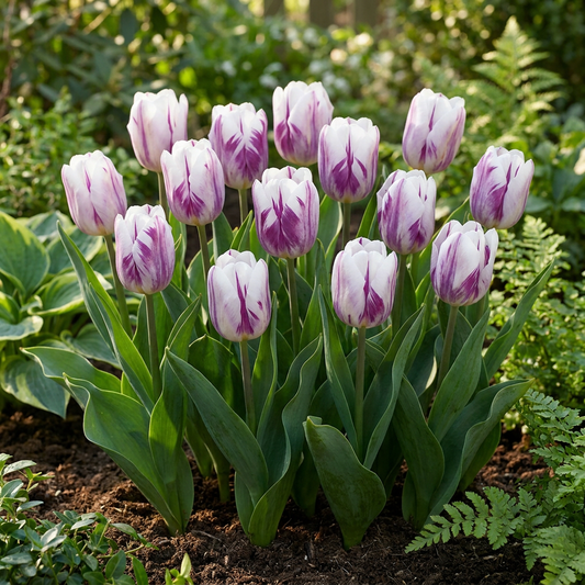 60x Tulipa Flaming Flag - Tulp Flaming Flag - Wit en Paars - Voorjaarsbloeier - Bolmaat 11/12