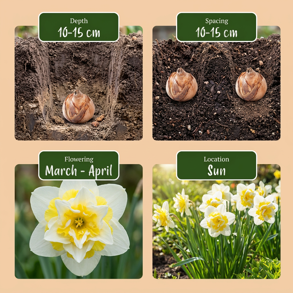 40x Narcissus Ice King - Dubbele narcis - Wit en Geel - Voorjaarsbloeier - Bolmaat 12/14