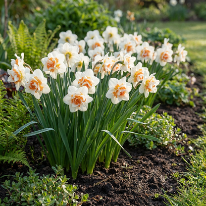 40x Narcissus Replete - Dubbele narcis Replete - Wit en Oranje - Voorjaarsbloeier - Bolmaat 10/12