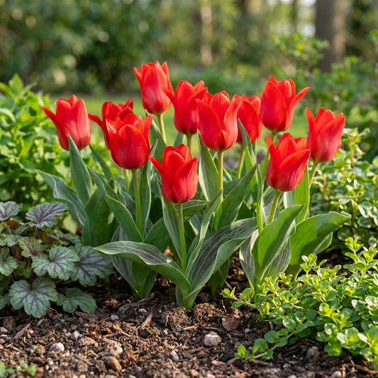 60x Tulipa Greigii Red - Greigii-tulp - Rood - Voorjaarsbloeier - Bolmaat 11/12