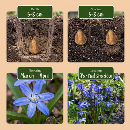 100x Scilla Siberica - Siberische sterhyacint - Blauw - Verwilderingsbol - Bolmaat 7/8