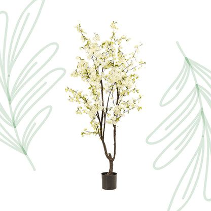 Kunstplant - Prunus - Kersenbloesem - Wit - 210cm - Forest Plants