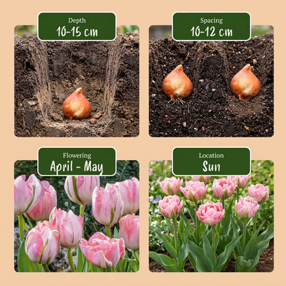 24x Tulipa Double Pink - Dubbele roze tulp - Roze - Voorjaarsbloeier - Bolmaat 11/12