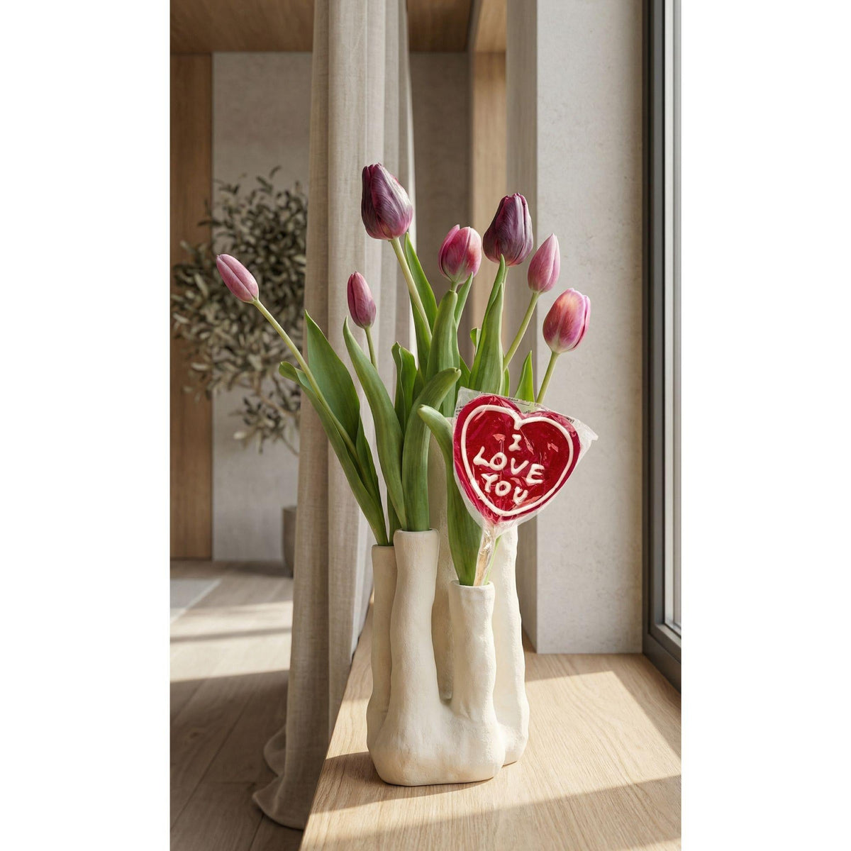 Tulpen Set - Kunsttulpen met meertuiten vaas - Forestbloom