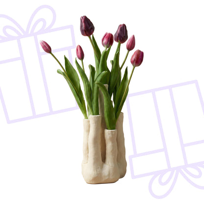 Tulpen Set - Kunsttulpen met meertuiten vaas - Forestbloom