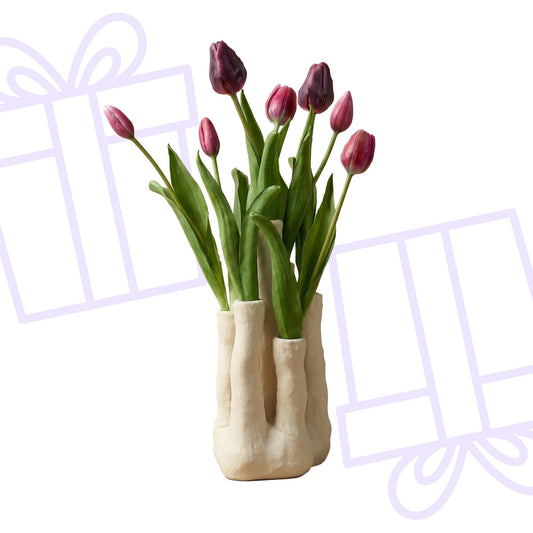 Tulpen Set - Kunsttulpen met meertuiten vaas - Forestbloom